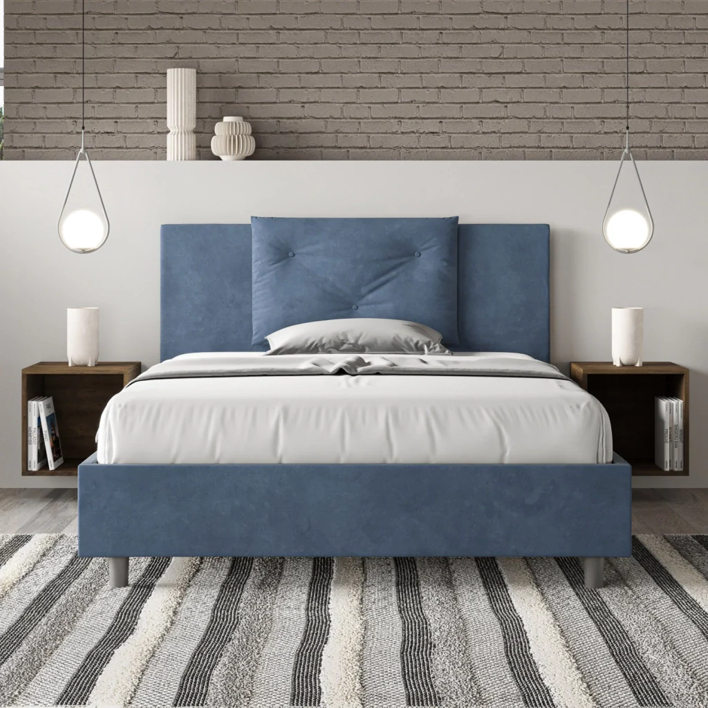 BS COM Letto matrimoniale francese contenitore imbottito 140x200 microfibra blu - Image 3