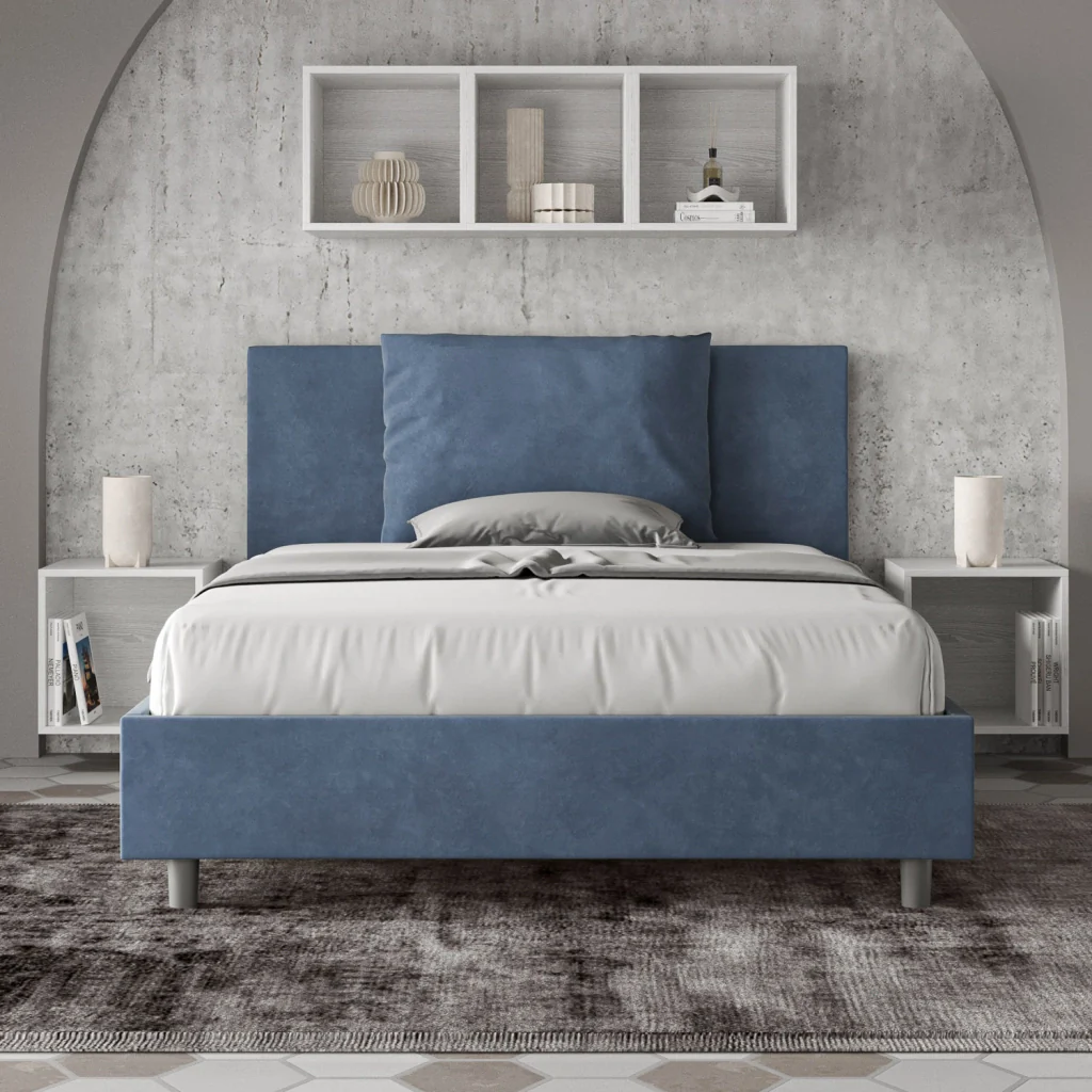 BS COM Letto matrimoniale francese contenitore imbottito 140x200 microfibra blu - Image 4