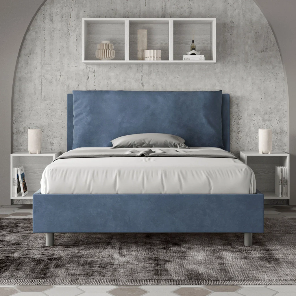 BS COM Letto matrimoniale francese contenitore imbottito 140x200 microfibra blu Large - Image 3