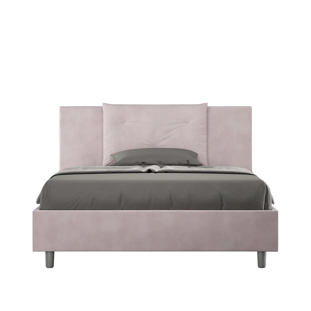 BS COM Letto matrimoniale francese contenitore imbottito 140x200 microfibra glicine