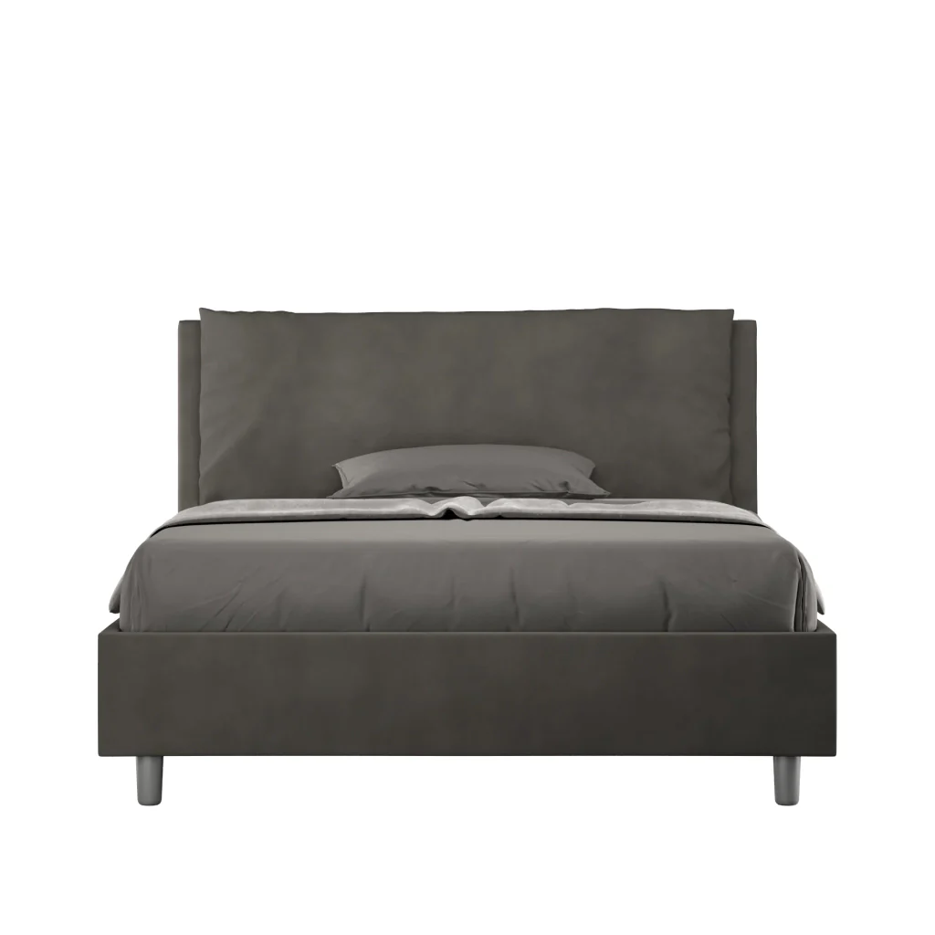 BS COM Letto matrimoniale francese contenitore imbottito 140x200 microfibra grigio Large