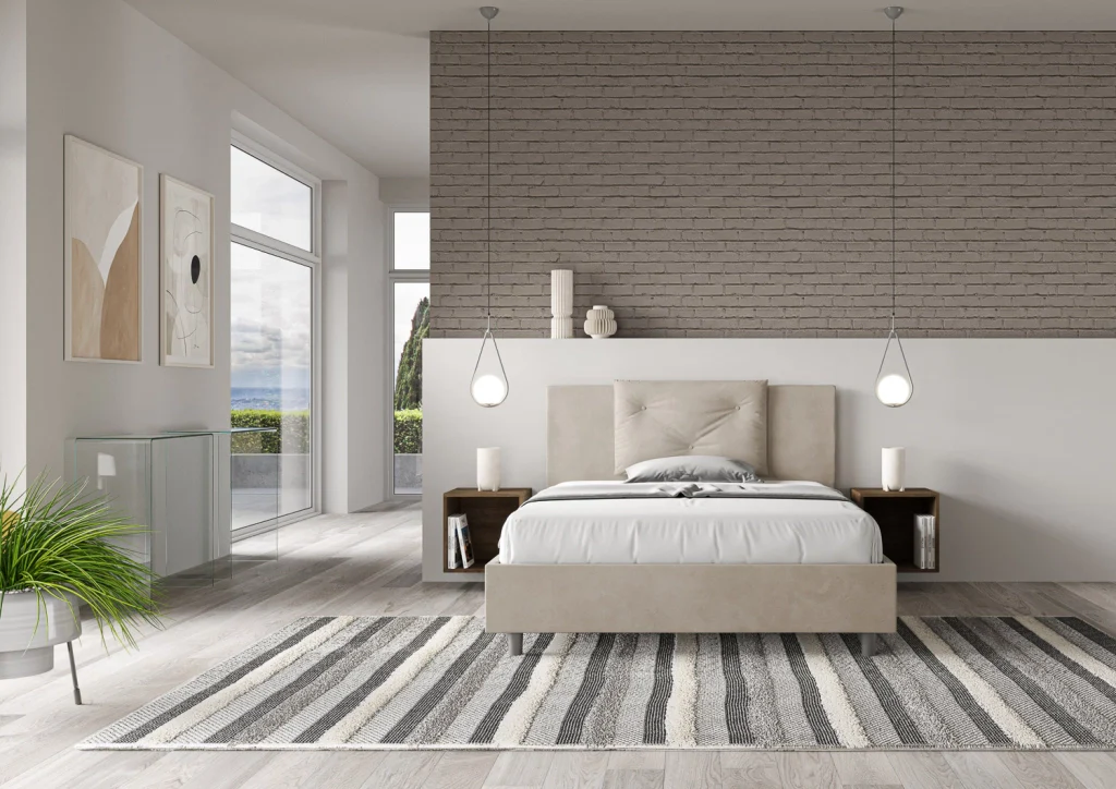 BS COM Letto matrimoniale francese contenitore imbottito 140x200 microfibra sabbia - Image 5