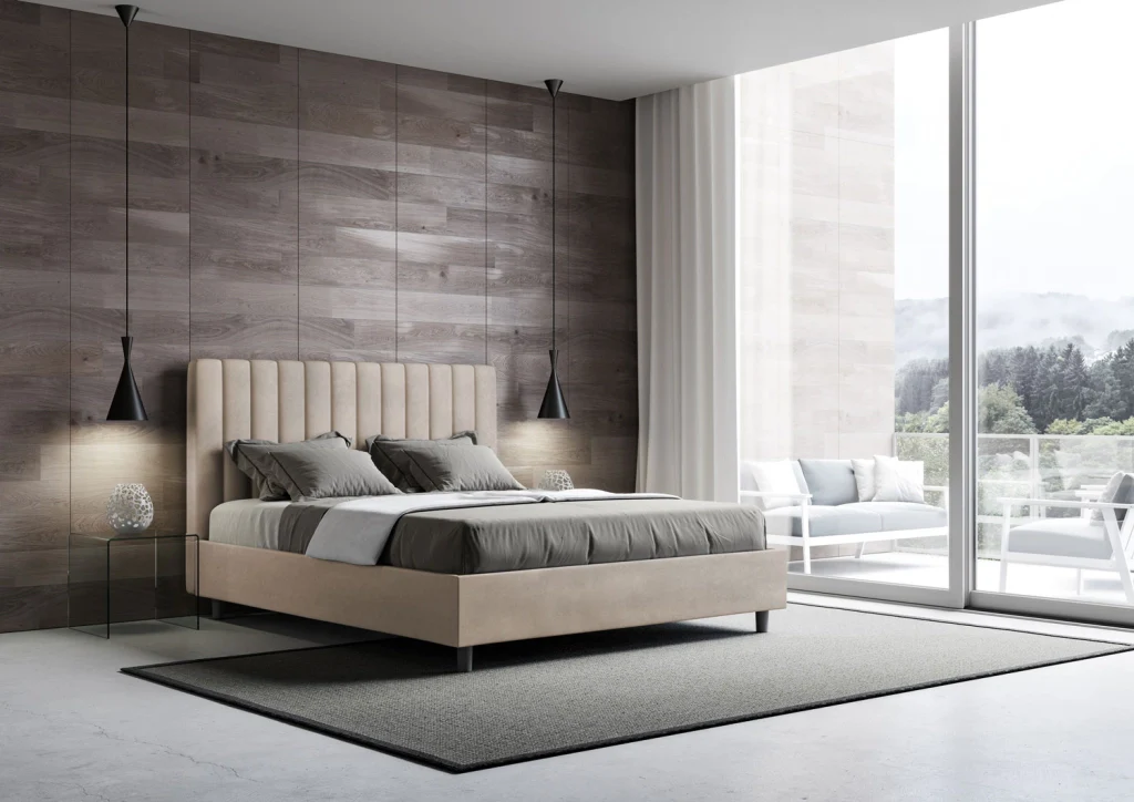 BS COM Letto matrimoniale francese contenitore imbottito 140x200 microfibra sabbia - Image 4