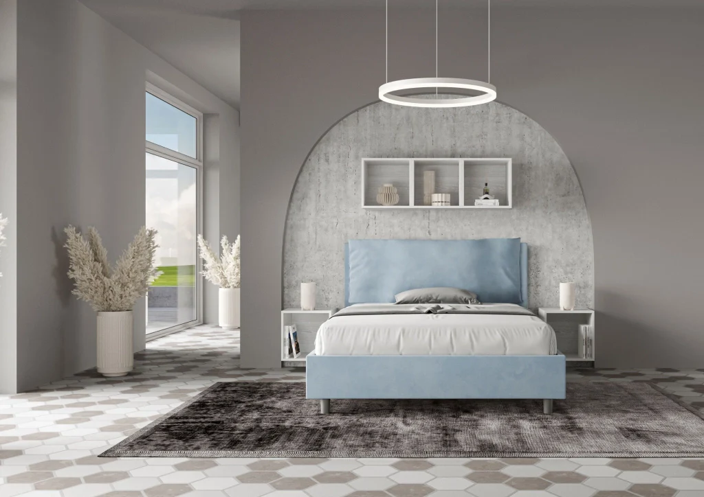 BS COM Letto matrimoniale francese contenitore imbottito 140x210 microfibra azzurro Large - Image 4