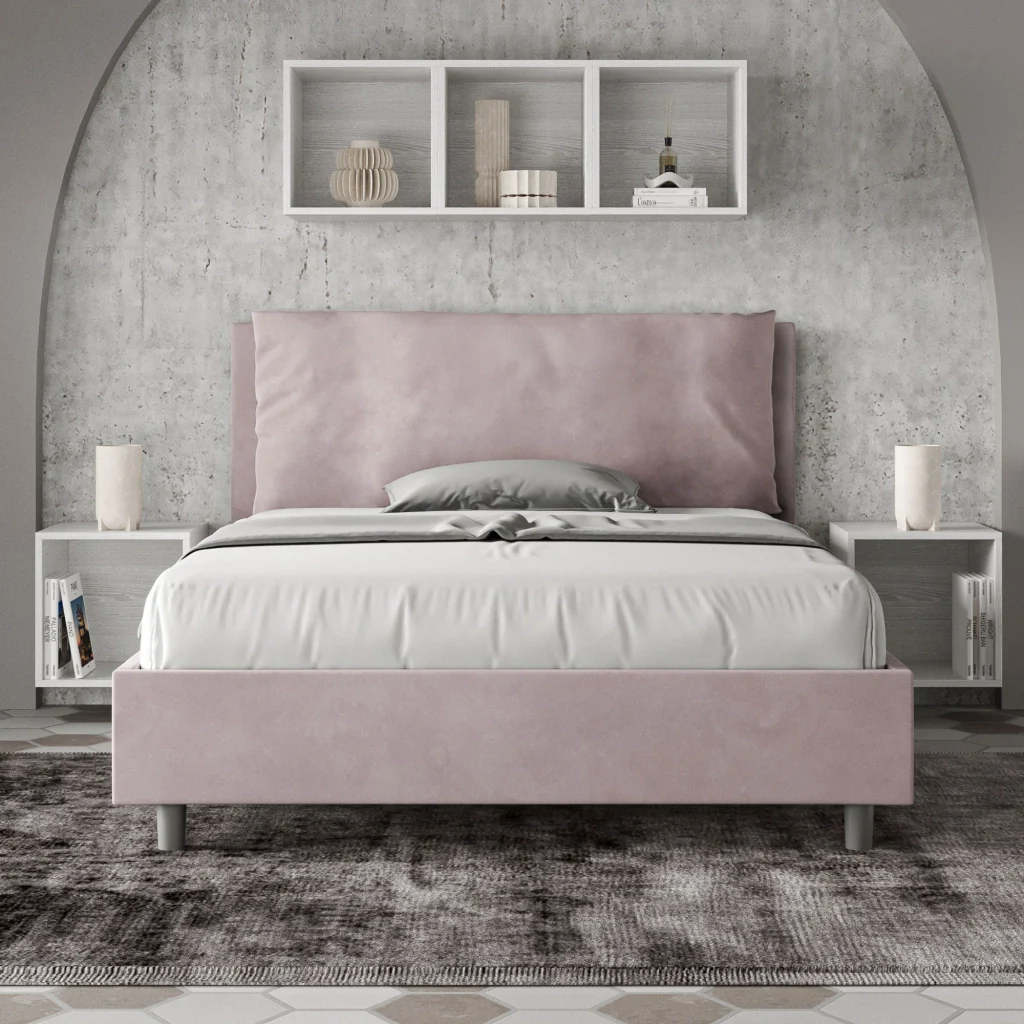 BS COM Letto matrimoniale francese contenitore imbottito 140x210 microfibra glicine Large - Image 5