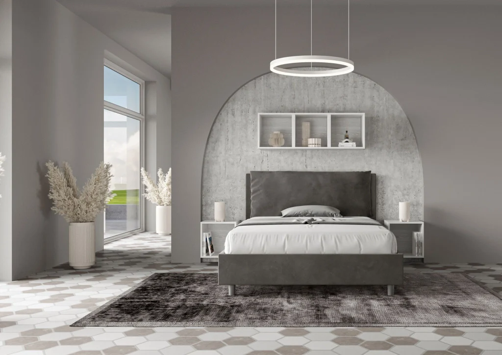 BS COM Letto matrimoniale francese contenitore imbottito 140x210 microfibra grigio Large - Image 2