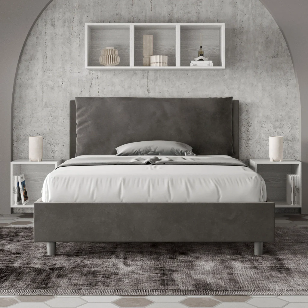 BS COM Letto matrimoniale francese contenitore imbottito 140x210 microfibra grigio Large - Image 4