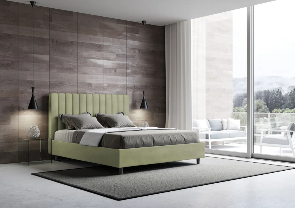 BS COM Letto matrimoniale francese contenitore imbottito 140x210 microfibra tè verde - Image 4