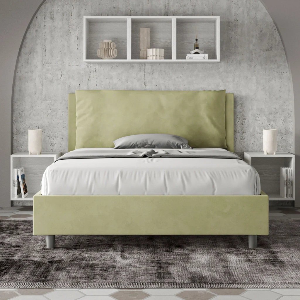 BS COM Letto matrimoniale francese contenitore imbottito 140x210 microfibra tè verde Large - Image 2