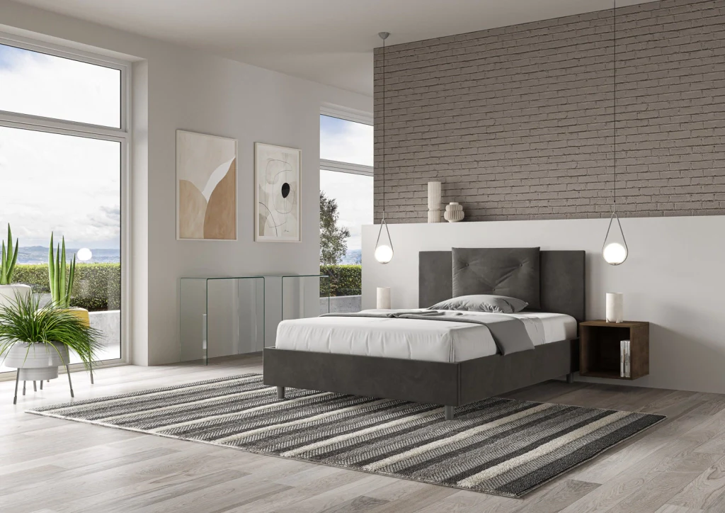 BS COM Letto matrimoniale francese senza rete imbottito 140x190 microfibra grigio - Image 2