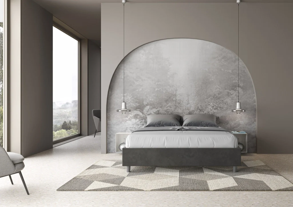 BS COM Letto matrimoniale francese senza rete imbottito 140x190 microfibra grigio - Image 3