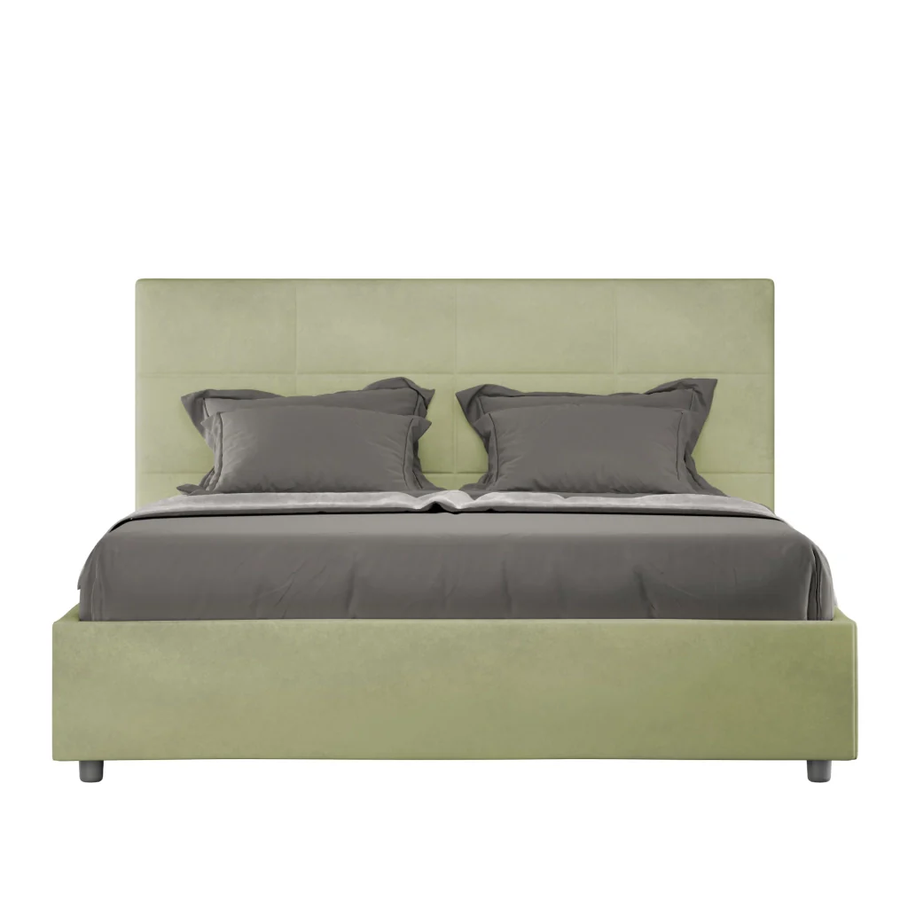 BS COM Letto matrimoniale francese senza rete imbottito 140x190 microfibra tè verde