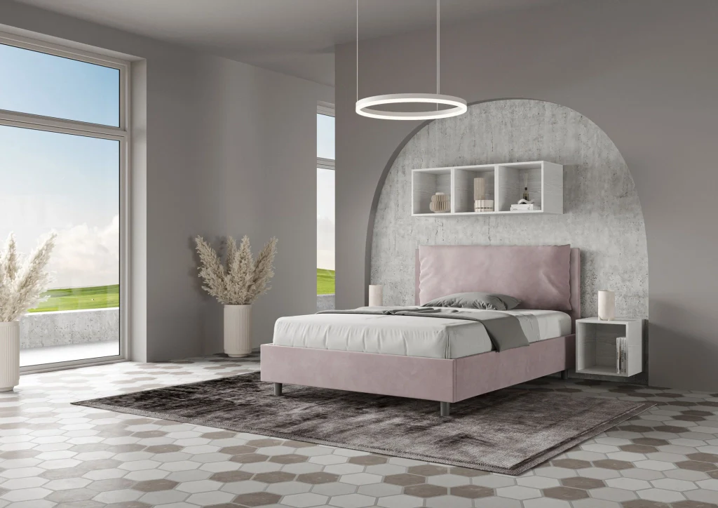 BS COM Letto matrimoniale francese senza rete imbottito 140x200 microfibra glicine Large - Image 3