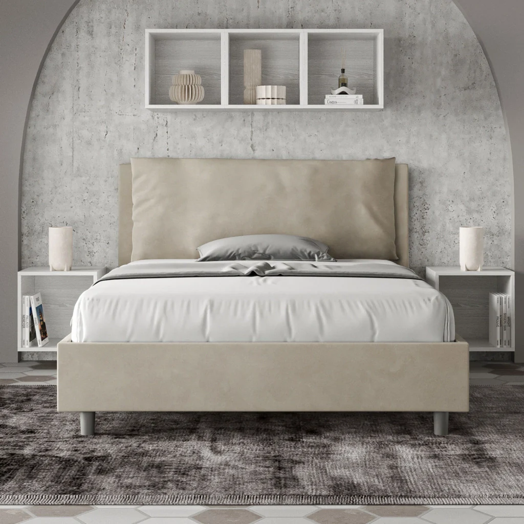 BS COM Letto matrimoniale francese senza rete imbottito 140x200 microfibra sabbia Large - Image 3