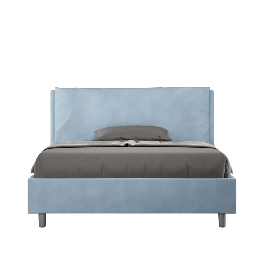 BS COM Letto matrimoniale francese senza rete imbottito 140x210 microfibra azzurro Large