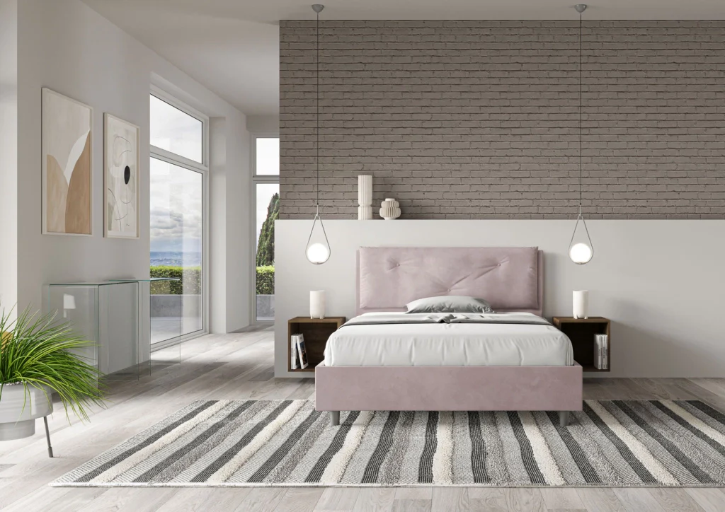 BS COM Letto matrimoniale francese senza rete imbottito 140x210 microfibra glicine Large - Image 4