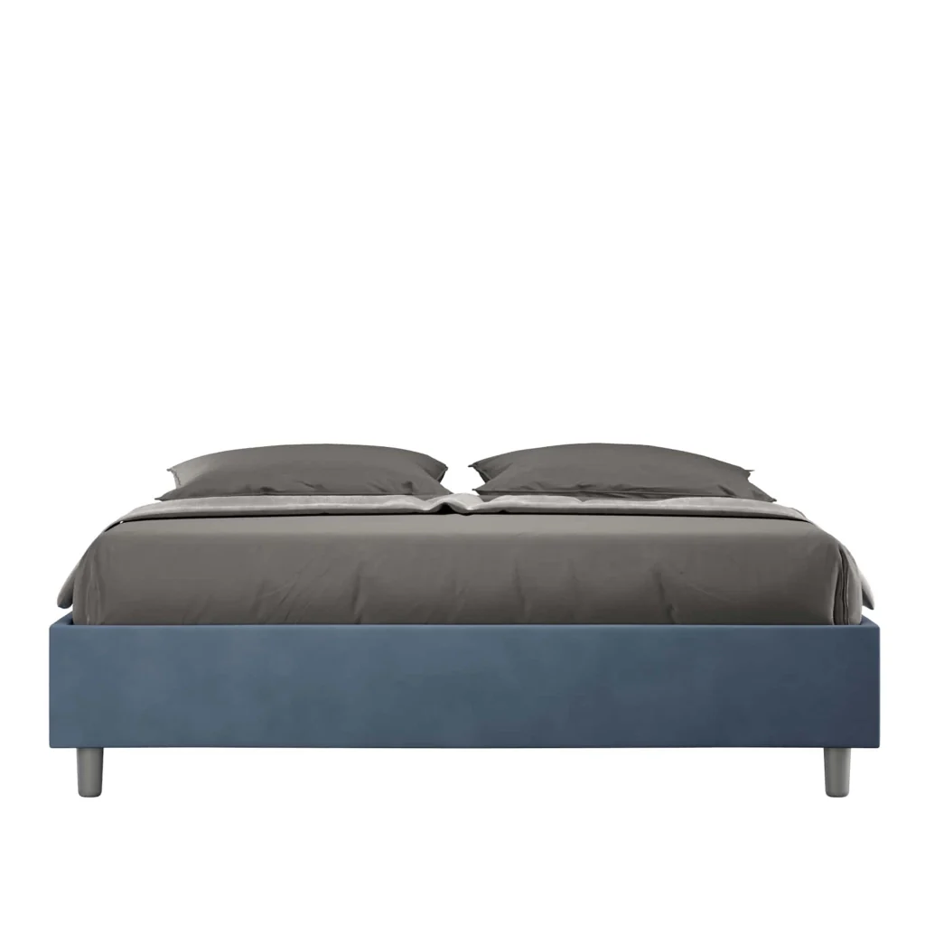 BS COM Letto matrimoniale king size con rete imbottito 170x190 microfibra blu