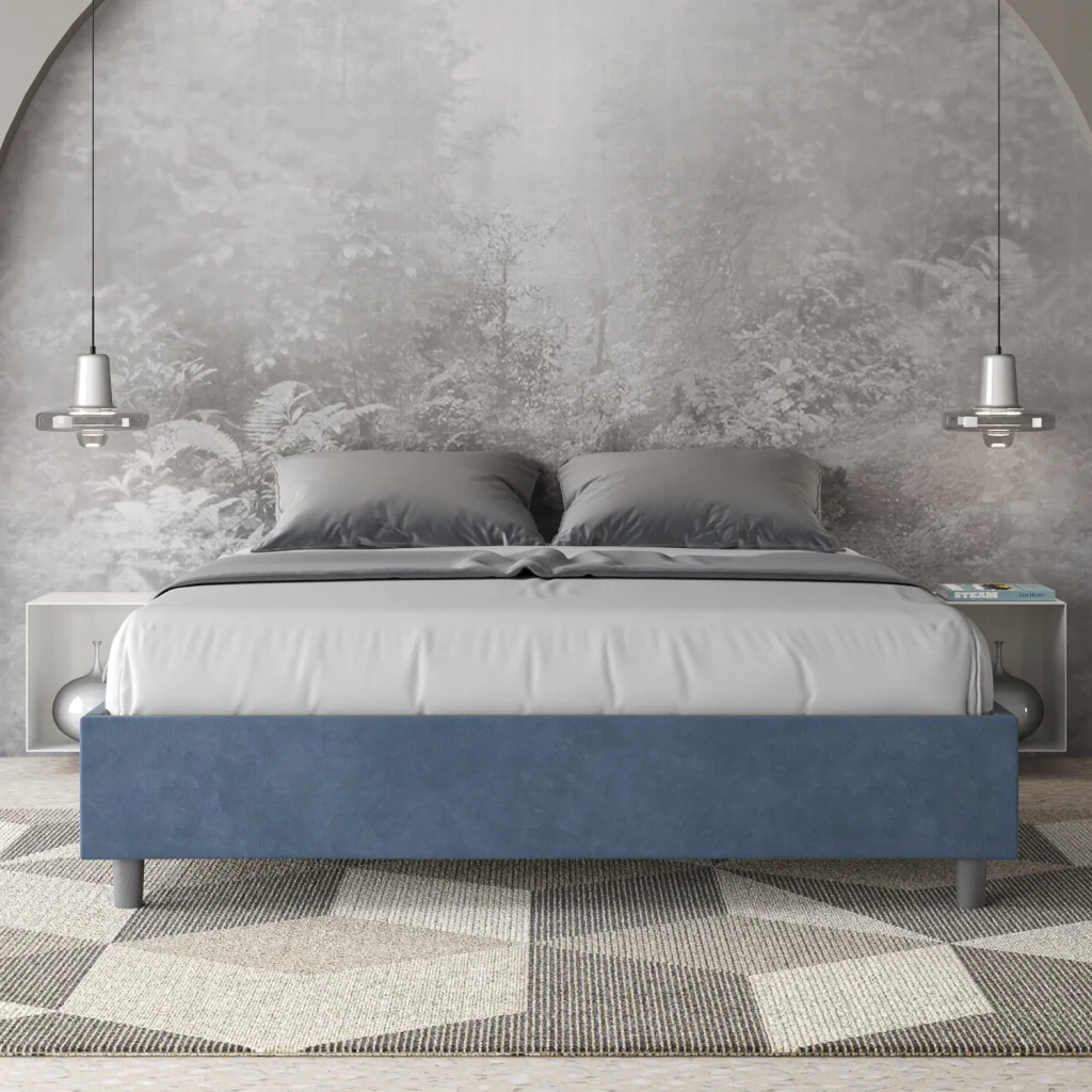 BS COM Letto matrimoniale king size con rete imbottito 170x190 microfibra blu - Image 4