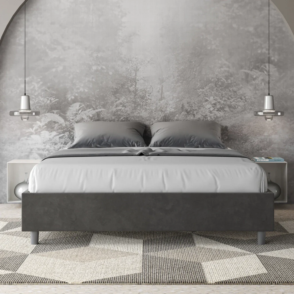 BS COM Letto matrimoniale king size con rete imbottito 170x190 microfibra grigio - Image 4