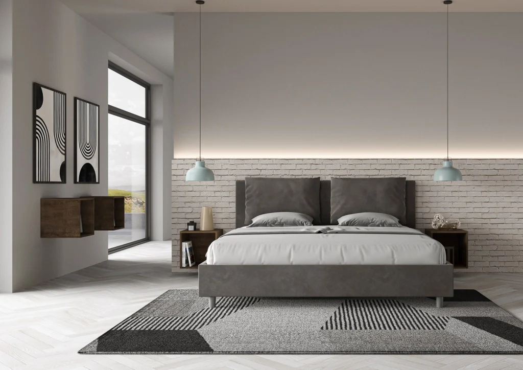 BS COM Letto matrimoniale king size con rete imbottito 170x190 microfibra grigio - Image 4