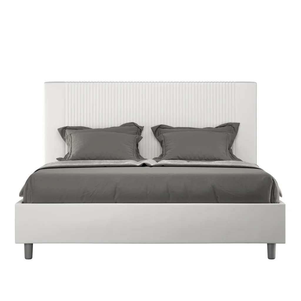 BS COM Letto matrimoniale king size con rete imbottito 170x190 similpelle bianco