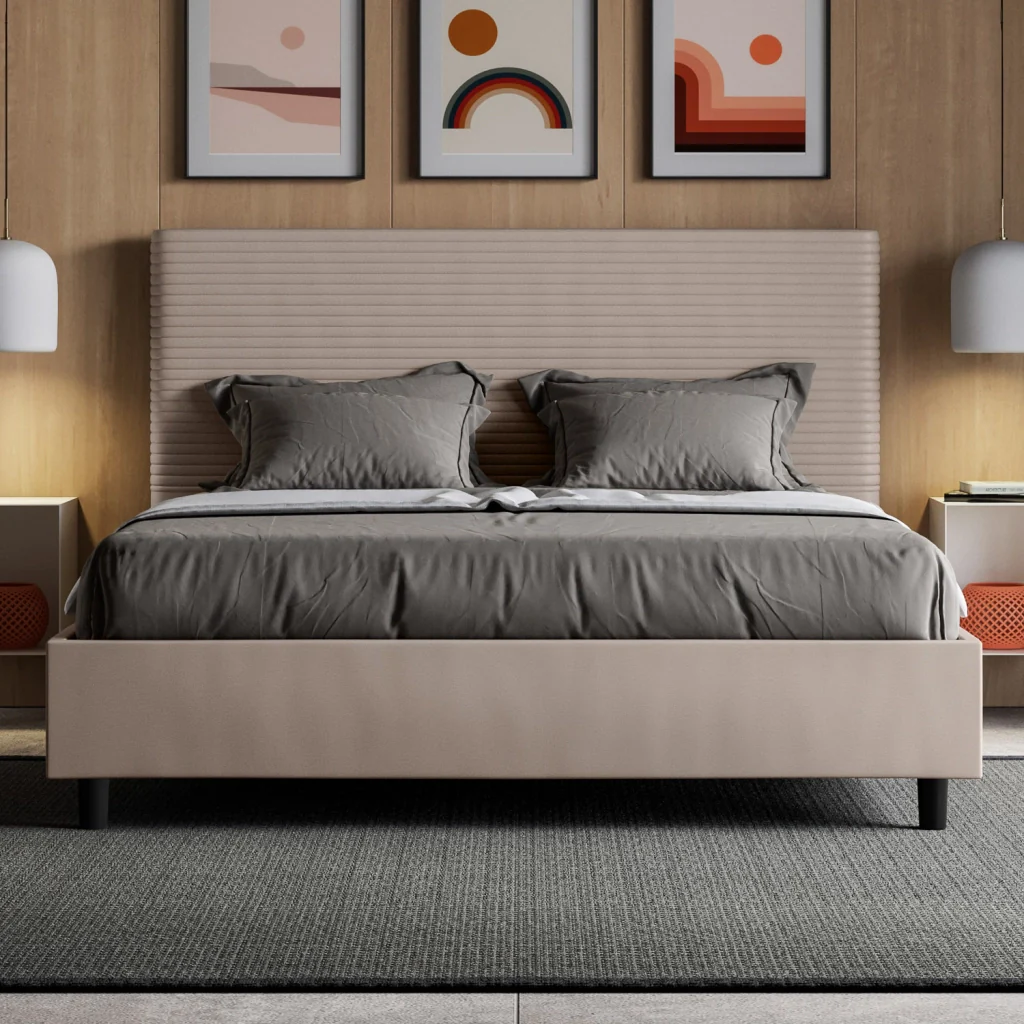 BS COM Letto matrimoniale king size con rete imbottito 170x190 similpelle tortora - Image 4