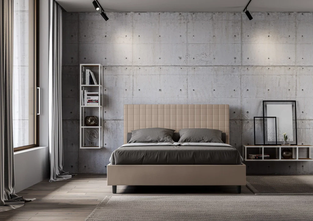BS COM Letto matrimoniale king size con rete imbottito 170x190 similpelle tortora - Image 3