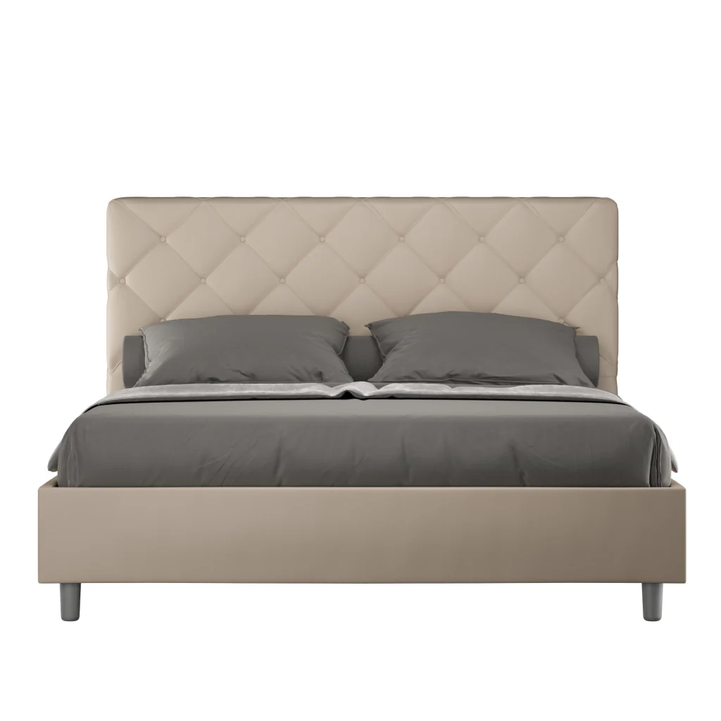 BS COM Letto matrimoniale king size con rete imbottito 170x190 similpelle tortora