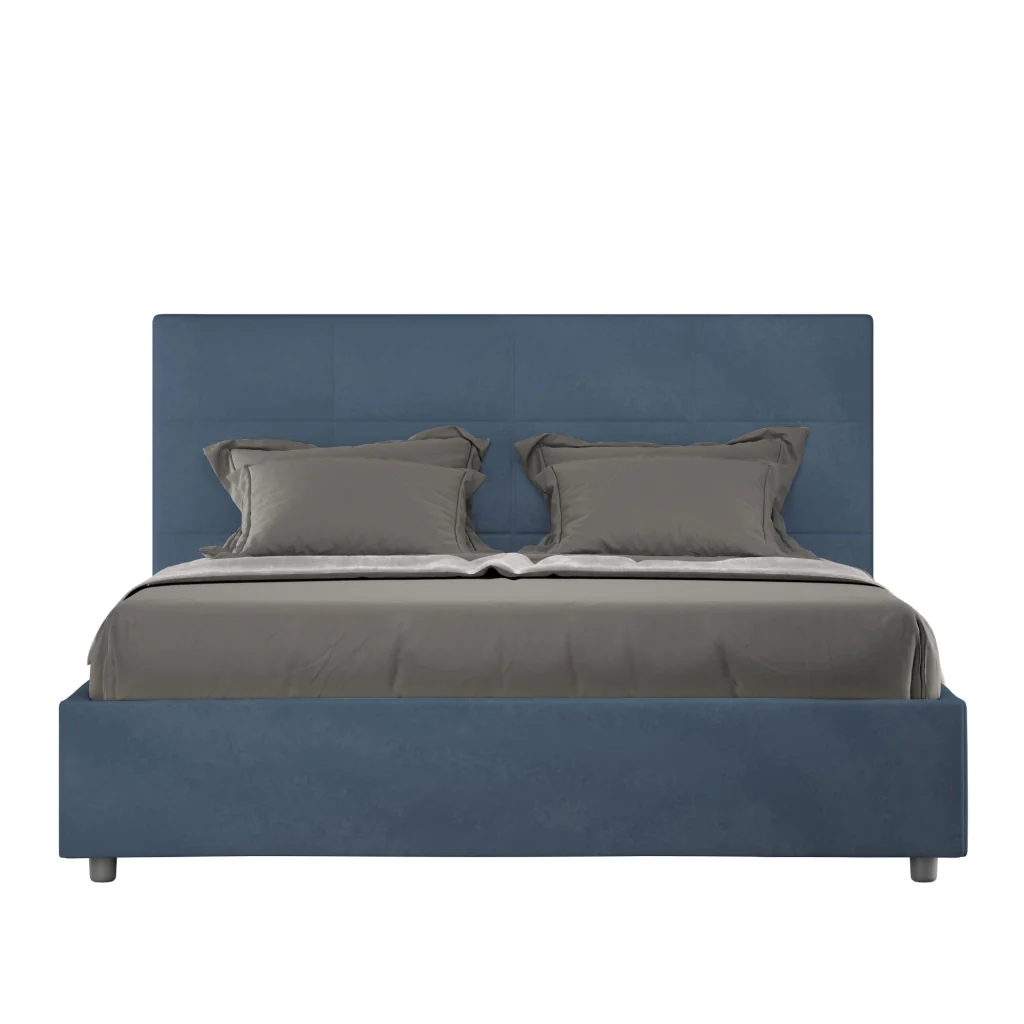 BS COM Letto matrimoniale king size con rete imbottito 170x200 microfibra blu