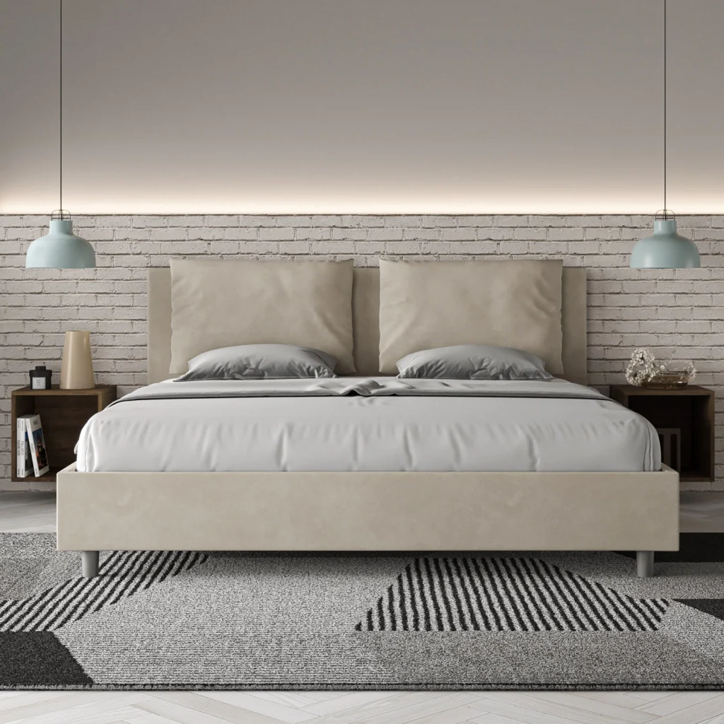 BS COM Letto matrimoniale king size con rete imbottito 170x200 microfibra sabbia - Image 3