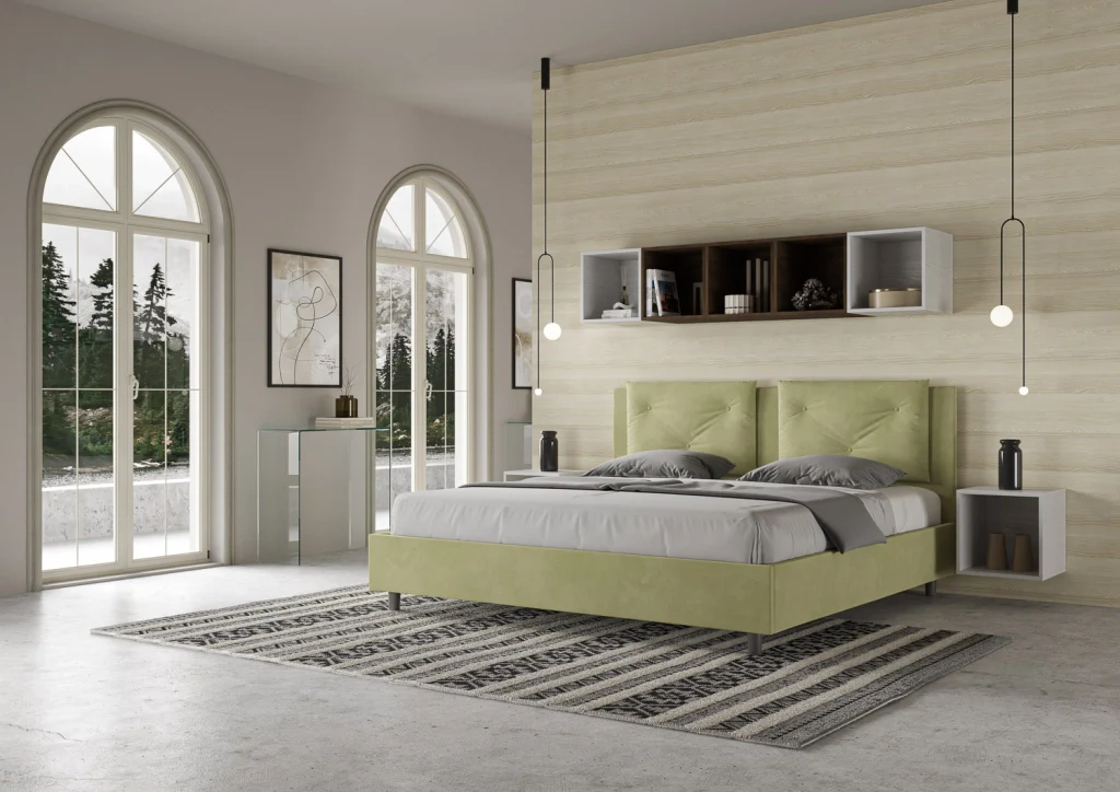 BS COM Letto matrimoniale king size con rete imbottito 170x200 microfibra tè verde - Image 3