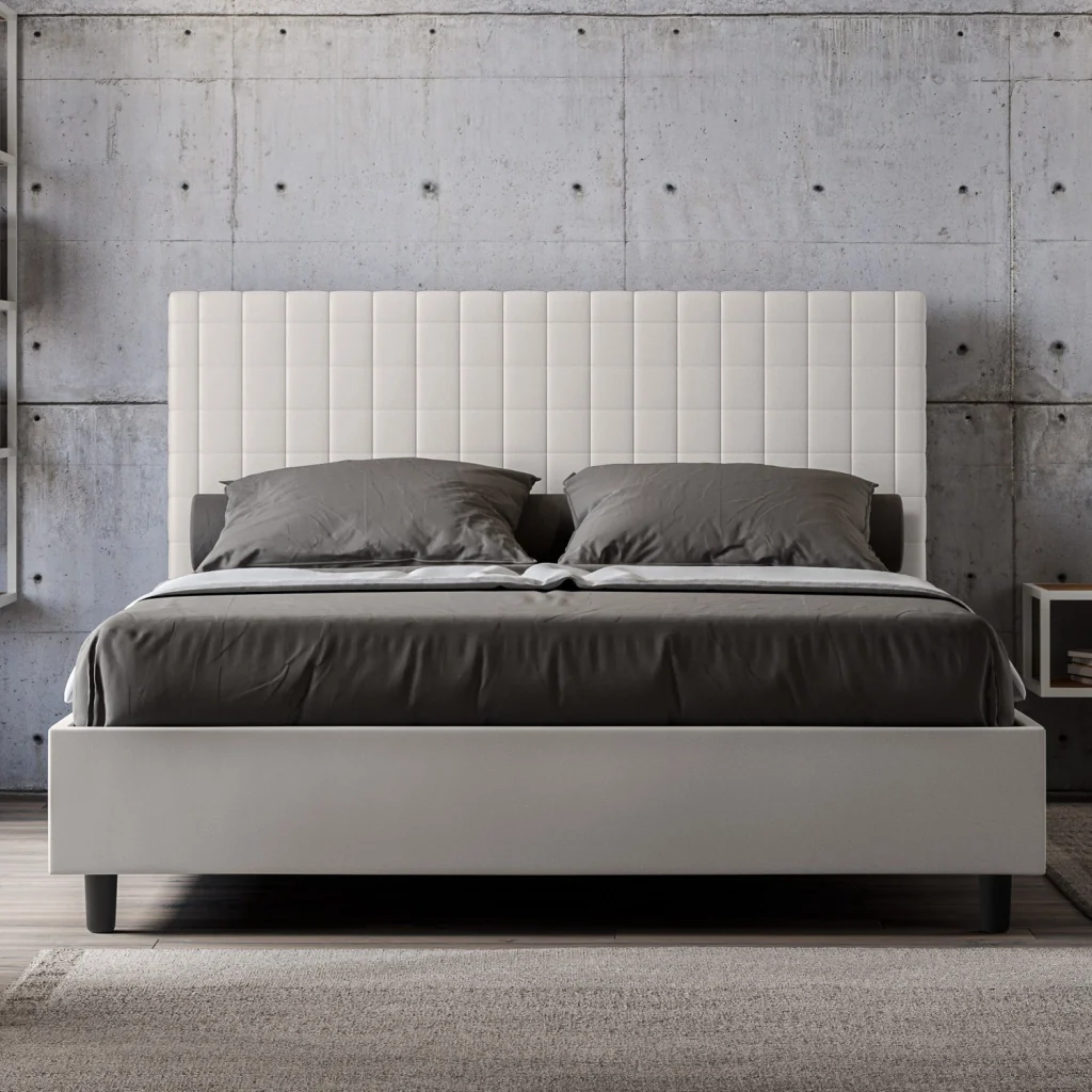 BS COM Letto matrimoniale king size con rete imbottito 170x200 similpelle bianco - Image 2