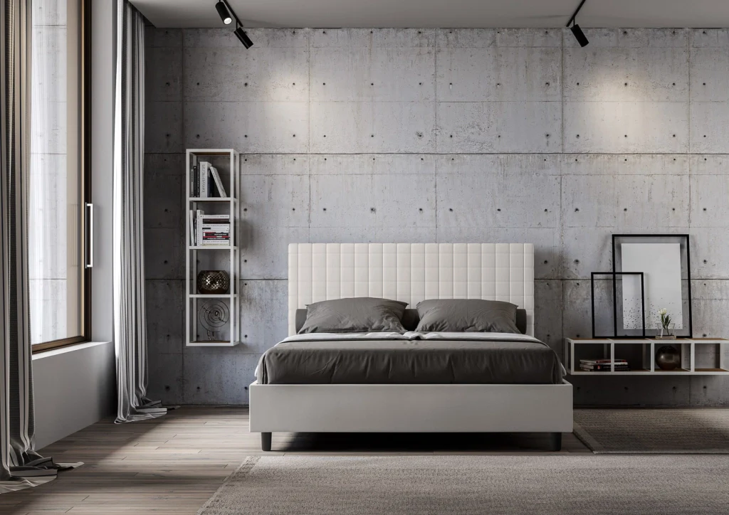 BS COM Letto matrimoniale king size con rete imbottito 170x200 similpelle bianco - Image 3