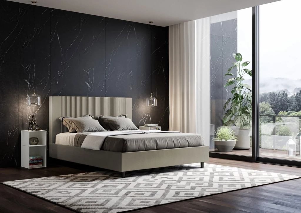 BS COM Letto matrimoniale king size con rete imbottito 170x200 similpelle cappuccino - Image 2