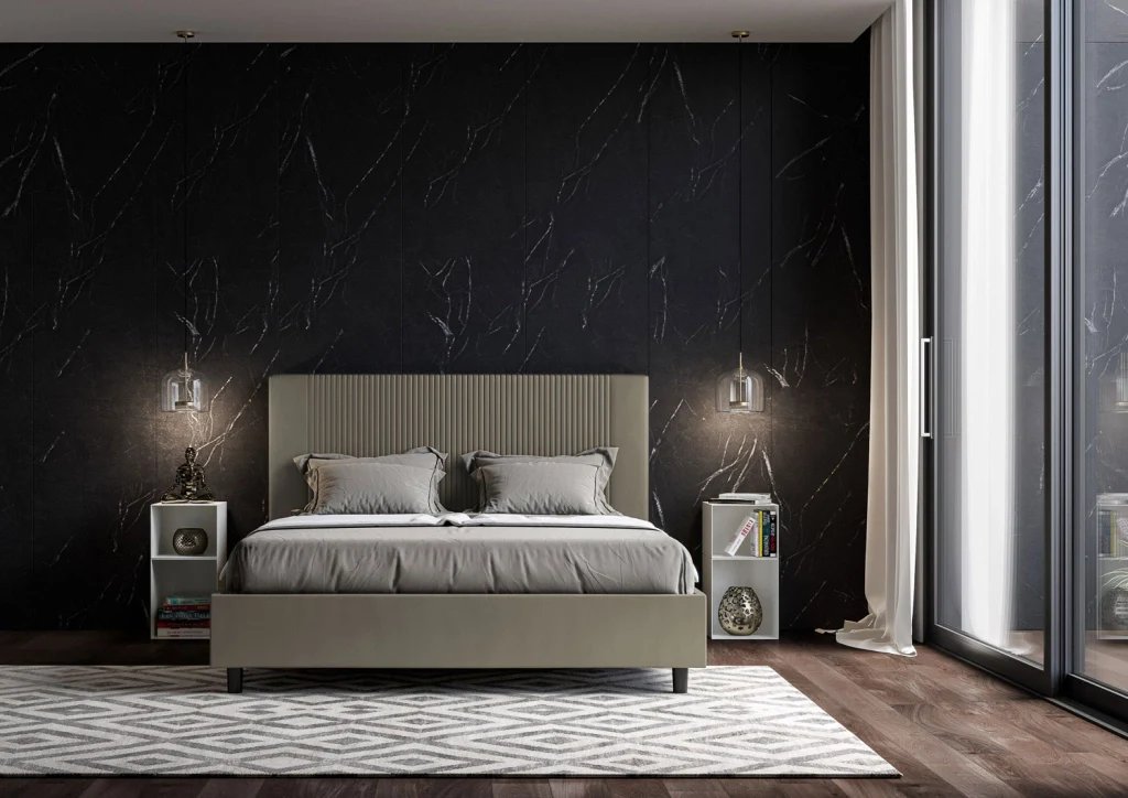 BS COM Letto matrimoniale king size con rete imbottito 170x200 similpelle cappuccino - Image 4