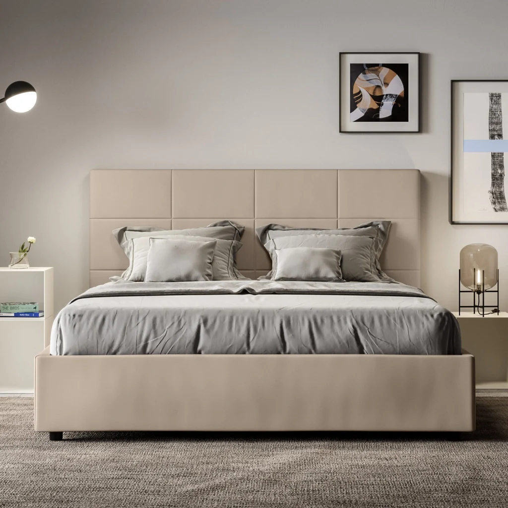 BS COM Letto matrimoniale king size con rete imbottito 170x200 similpelle tortora - Image 2