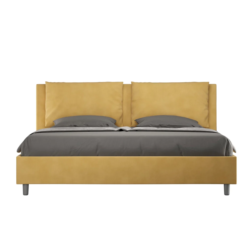BS COM Letto matrimoniale king size con rete imbottito 170x210 microfibra ocra