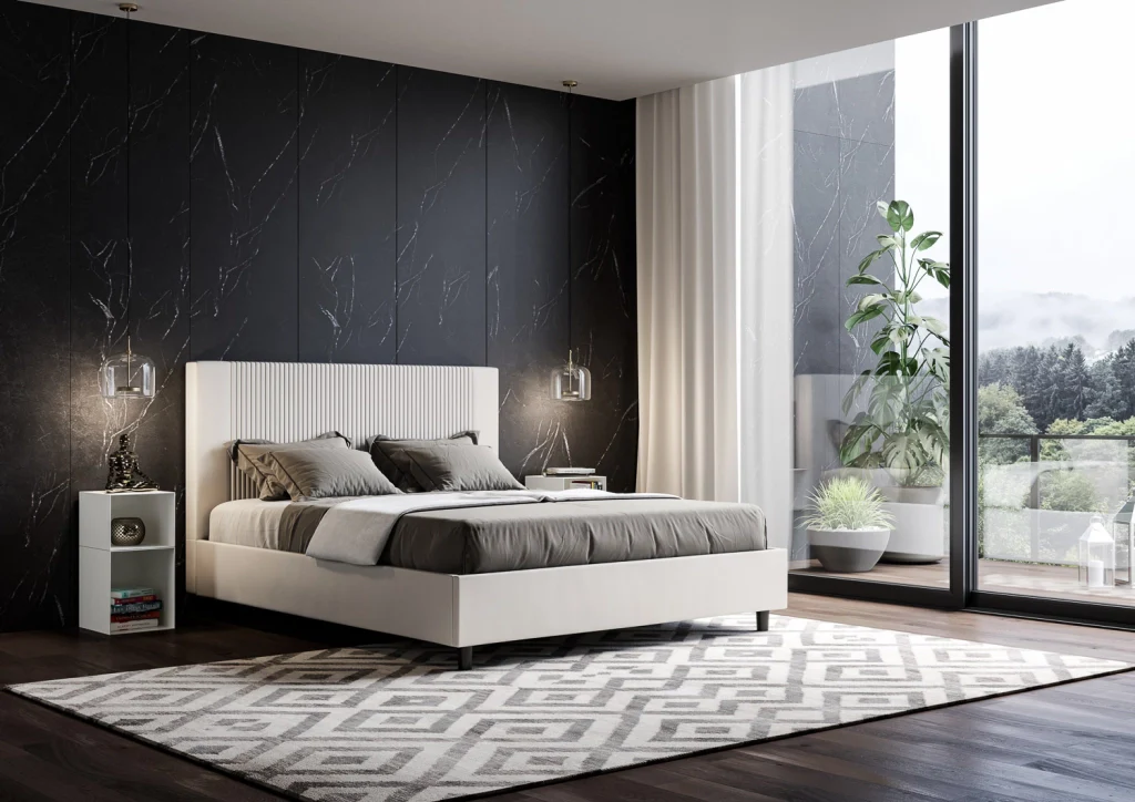 BS COM Letto matrimoniale king size con rete imbottito 170x210 similpelle bianco - Image 4