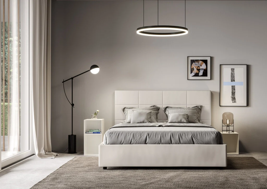 BS COM Letto matrimoniale king size con rete imbottito 170x210 similpelle bianco - Image 2