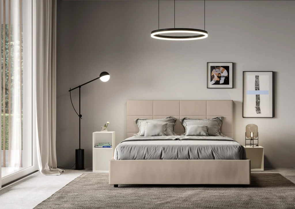 BS COM Letto matrimoniale king size con rete imbottito 170x210 similpelle tortora - Image 2
