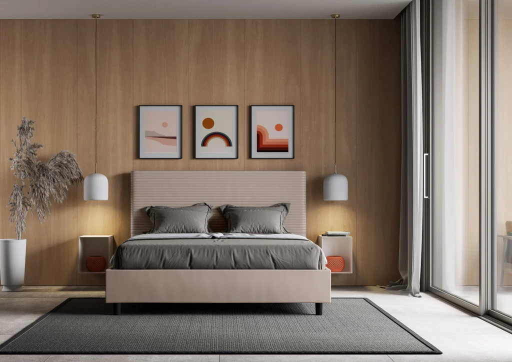 BS COM Letto matrimoniale king size con rete imbottito 170x210 similpelle tortora - Image 2
