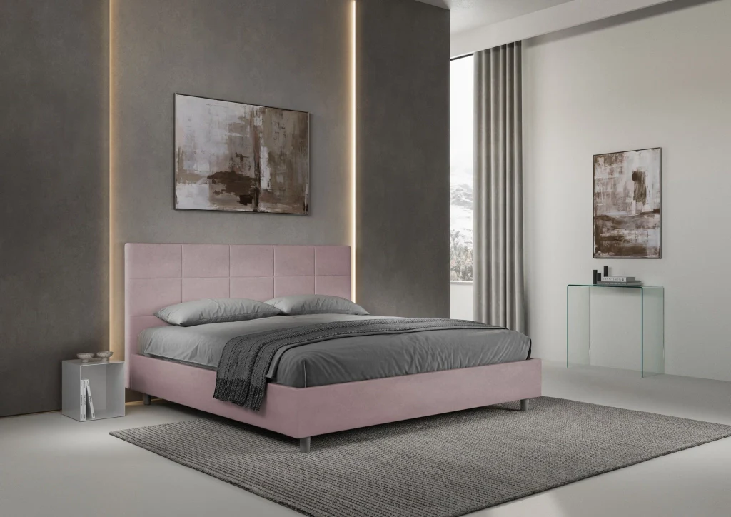 BS COM Letto matrimoniale king size con rete imbottito 180x190 microfibra glicine - Image 4