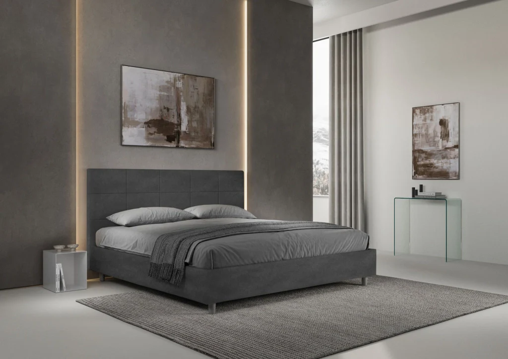 BS COM Letto matrimoniale king size con rete imbottito 180x190 microfibra grigio - Image 3