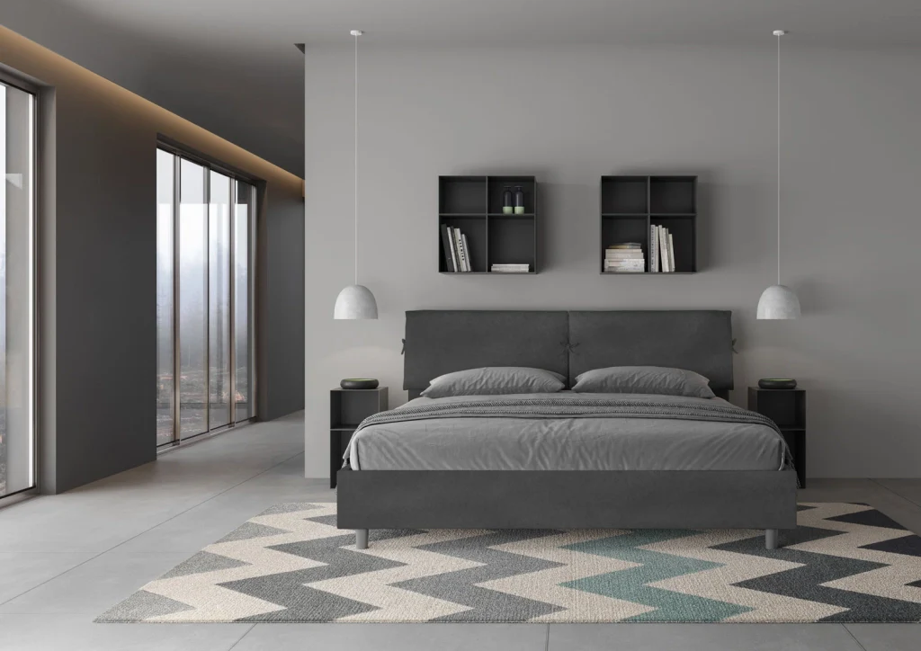 BS COM Letto matrimoniale king size con rete imbottito 180x190 microfibra grigio - Image 3