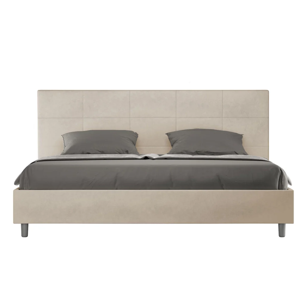 BS COM Letto matrimoniale king size con rete imbottito 180x190 microfibra sabbia