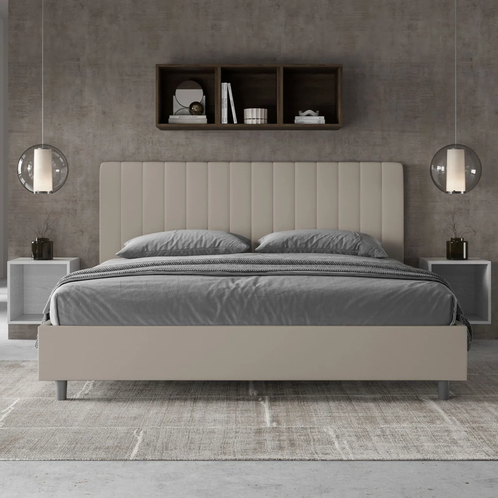 BS COM Letto matrimoniale king size con rete imbottito 180x190 similpelle tortora - Image 4