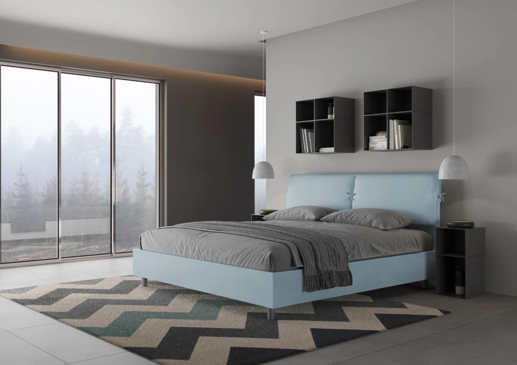 BS COM Letto matrimoniale king size con rete imbottito 180x200 microfibra azzurro - Image 4
