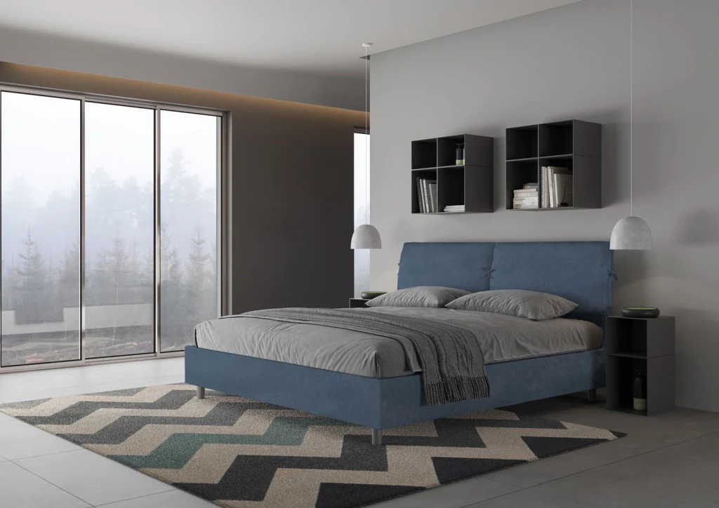 BS COM Letto matrimoniale king size con rete imbottito 180x200 microfibra blu - Image 2