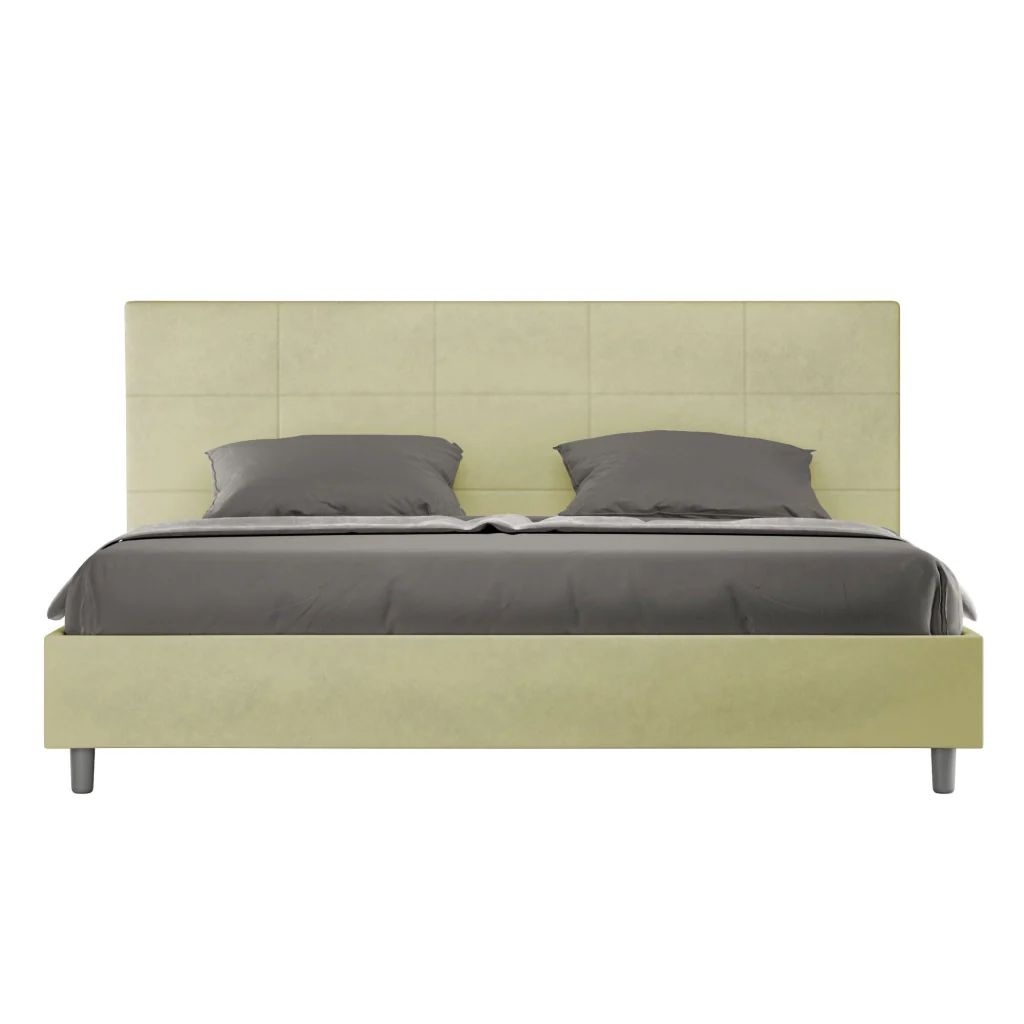 BS COM Letto matrimoniale king size con rete imbottito 180x200 microfibra tè verde