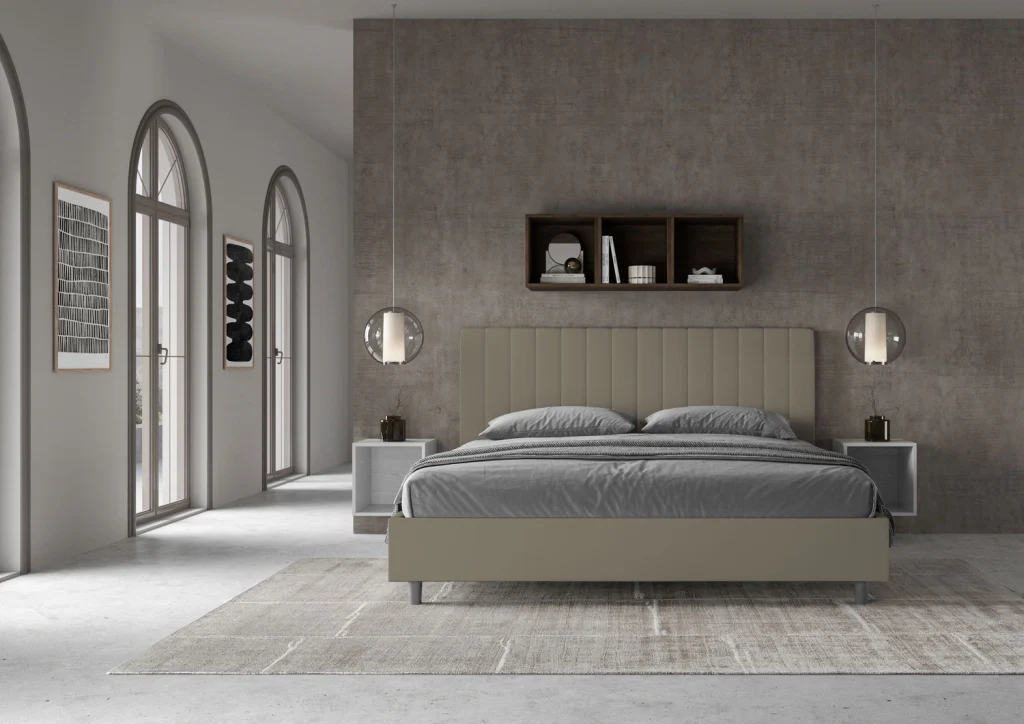 BS COM Letto matrimoniale king size con rete imbottito 180x200 similpelle cappuccino - Image 4